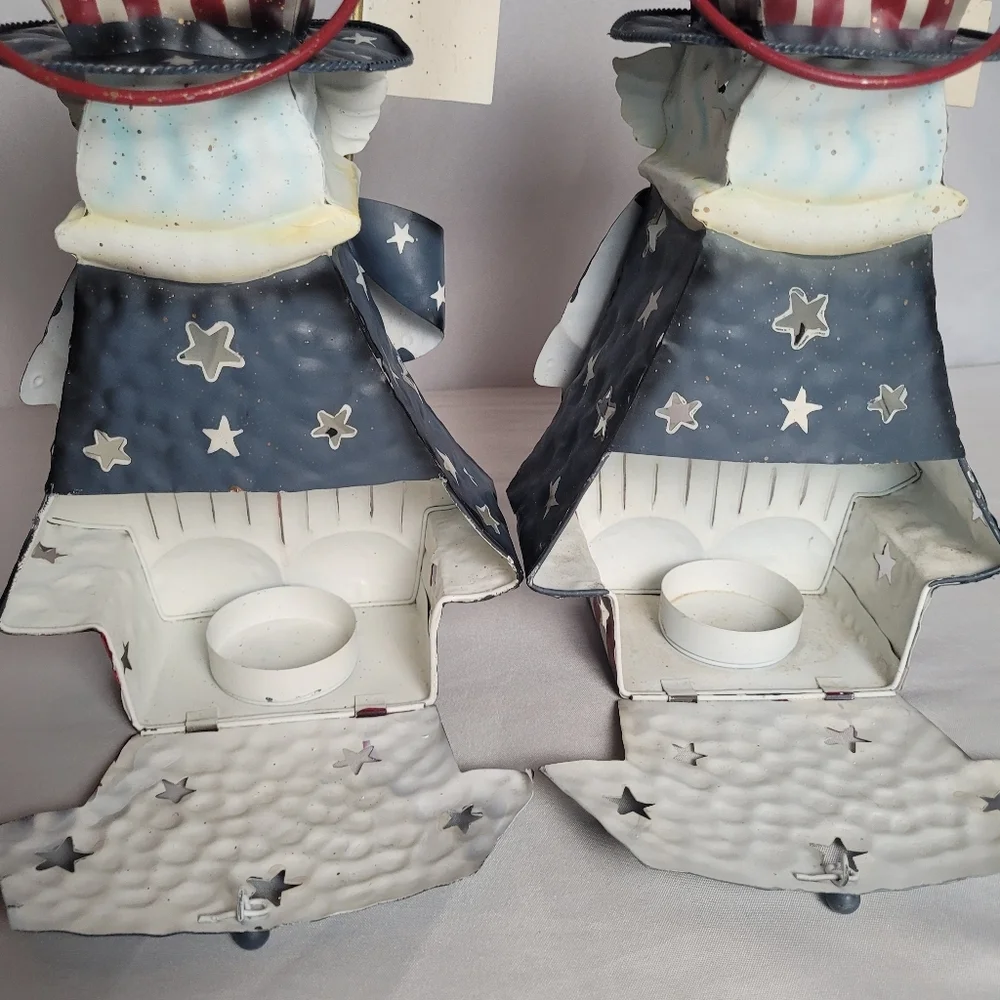 July 4th Americana Patriotic Uncle Sam Candle Holder Tin Lot